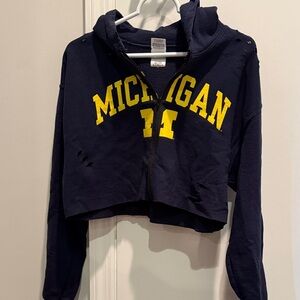Michigan Navy Cropped zipper Hoodie. Size medium